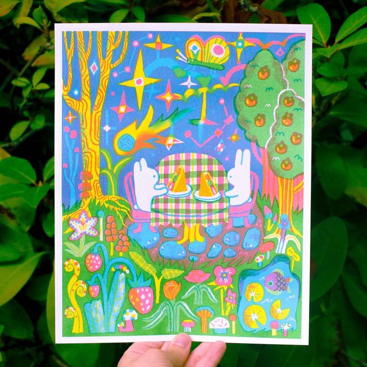 'Sandwichs aux fruits sous un ciel étincelant' Impression Risograph ~ 8x10 pour la vente par Odd Rabbits