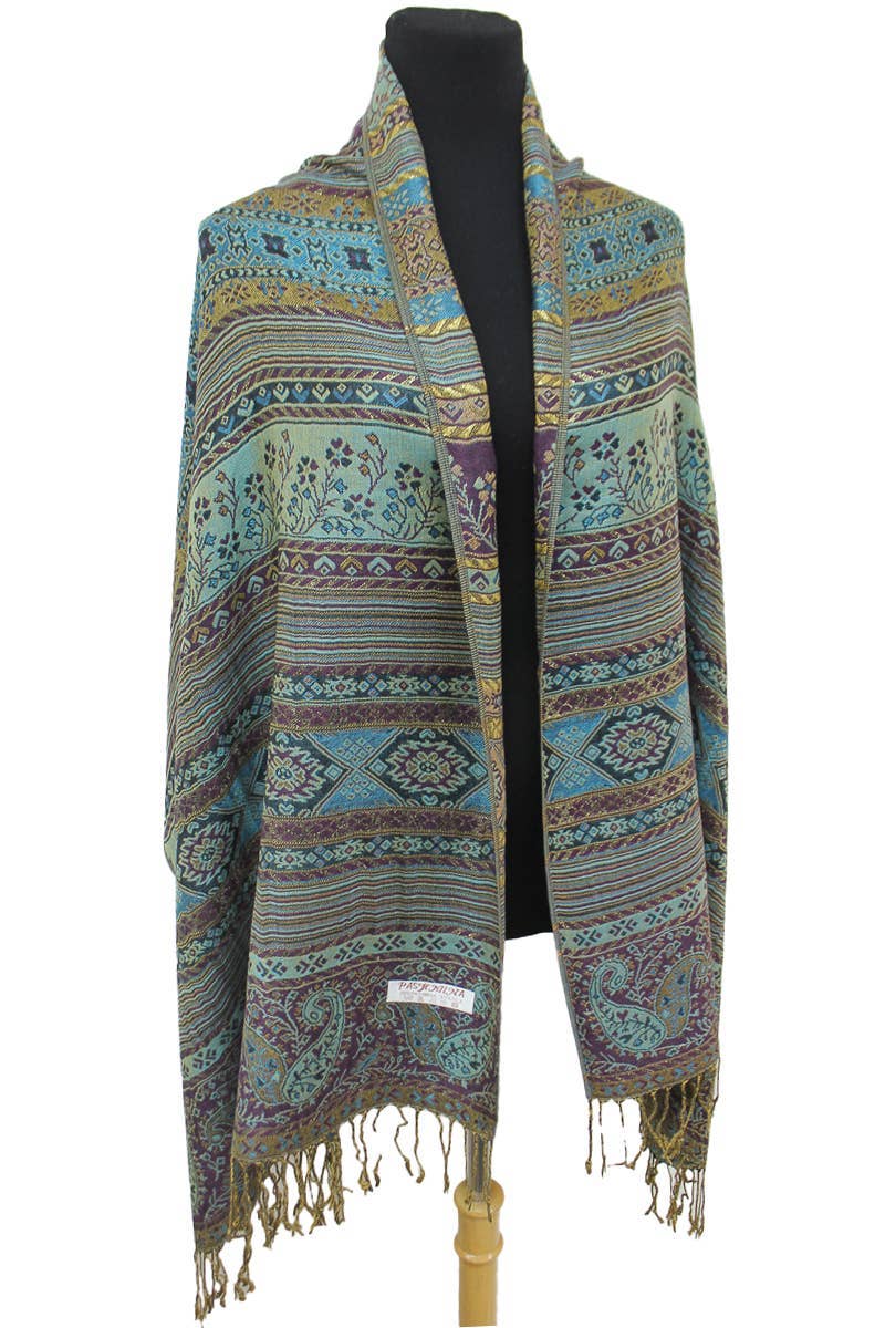 AS SHOWN Geometric Paisley Metallic Pashmina Shawl Scarf for wholesale on Faire12