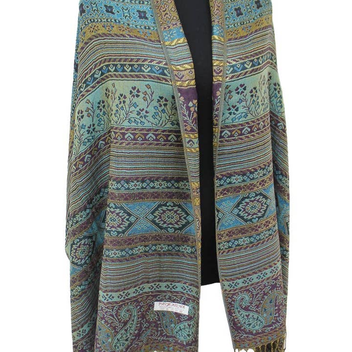 AS SHOWN Geometric Paisley Metallic Pashmina Shawl Scarf for wholesale on Faire12