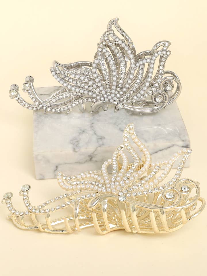 Crystal Pave Butterfly Filigree Hair Clip for wholesale by SP Sophia Collection