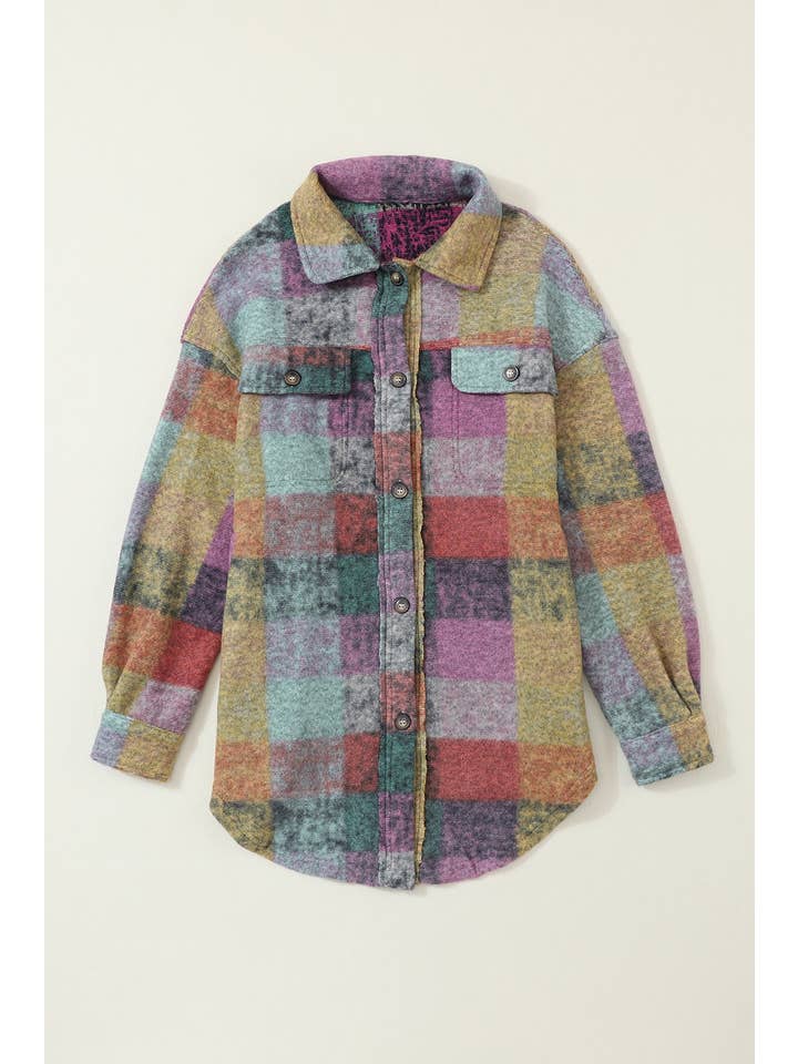 Multi Colored Multicolor Brushed Plaid Pocketed Oversize Shacket (S-L) for wholesale on Faire
