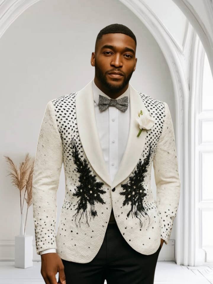 Men’s Luxury Beaded Tuxedo Suit – Slim Fit Designer One-Button Blazer & Pants for wholesale by Fiona Secret Closet