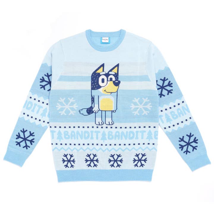 Bluey 'Bandit' Adults Knitted Christmas Jumper for wholesale by Roy's Boys