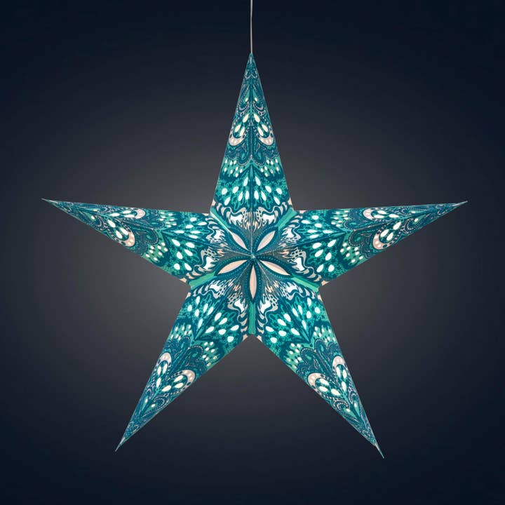 Varsha 5 Pointer 24" Aqua Paper Star Lantern Light for wholesale by Artschatz LLC