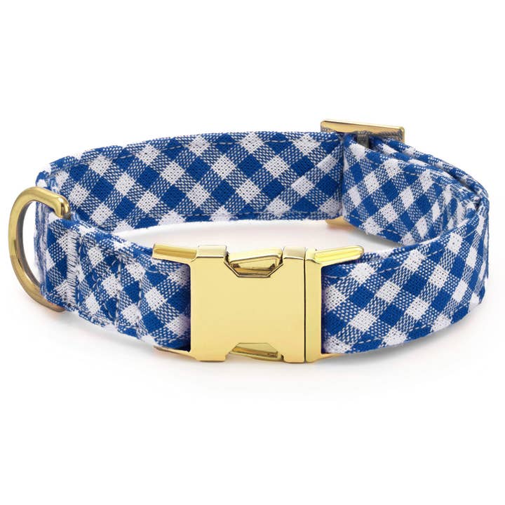 Lake Blue Gingham Summer Dog Collar for wholesale by The Foggy Dog