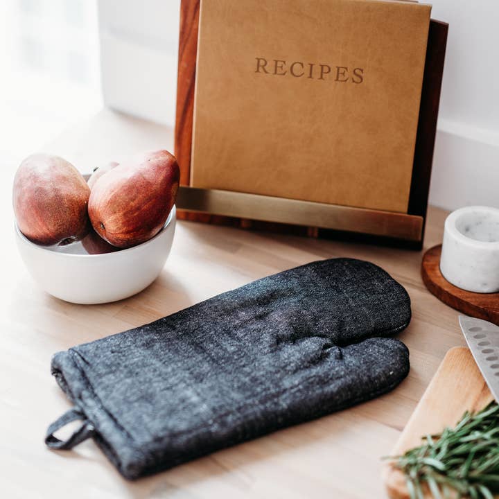 LLdecor - Wholesale Oven Mitt/Pot Holder - Set of 3, Oven Mitt & 2 Pot Holders , Linen-Cotton, Black2