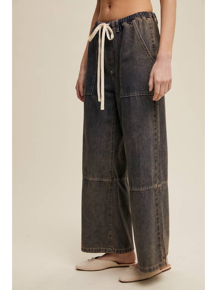 Listicle – Engroshandel Jeans - Dame – Vidbenede denimbukser med snøre i taljen14