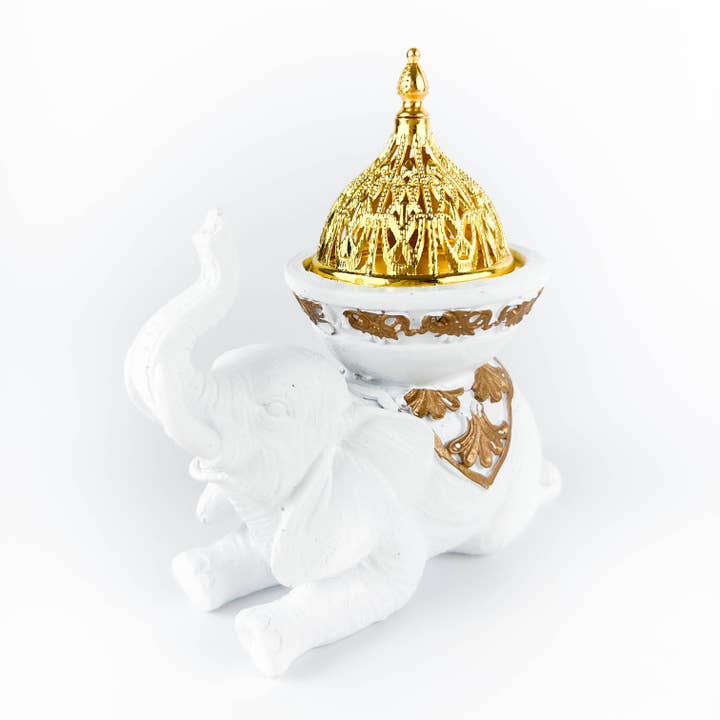 GREENROOTS USA LLC - Wholesale Incense Holder - White Elephant Incense Burner/Candle Holder 5"H 5"W5