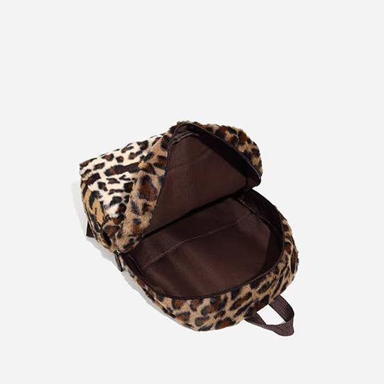 Brown Leopard print faux fur backpack for wholesale on Faire3