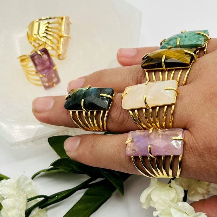 Rock Paradise - Wholesale Cocktail/Statement Ring - Crystal Rectangle Gemstone Gold-Plated Cigar Ring