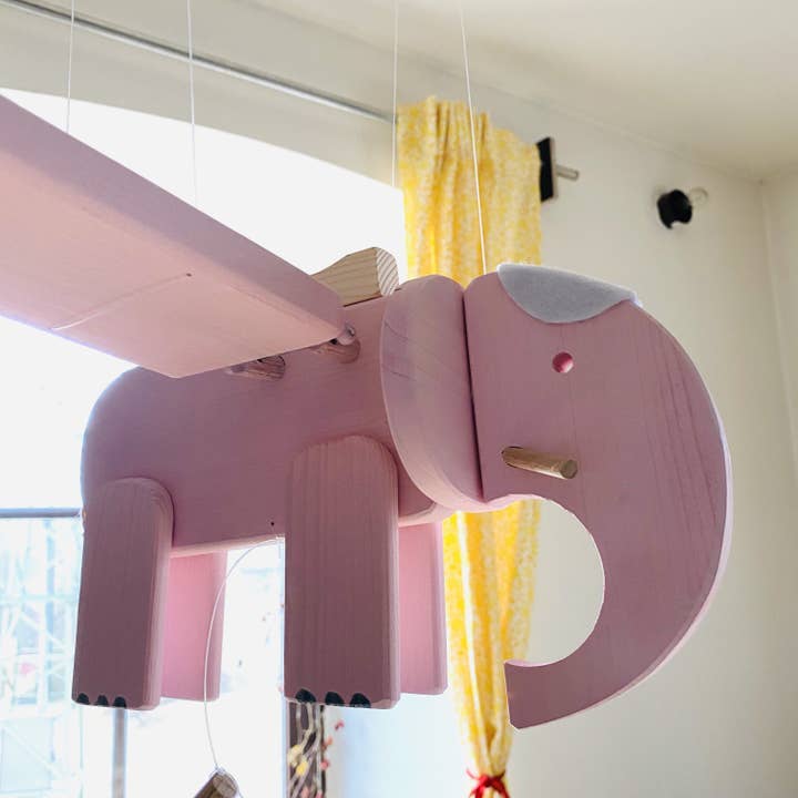 Mrozci - Wholesale Baby Mobile - Pink Elephant Flying Wooden Mobile - Baby Girl Nursery Decor3