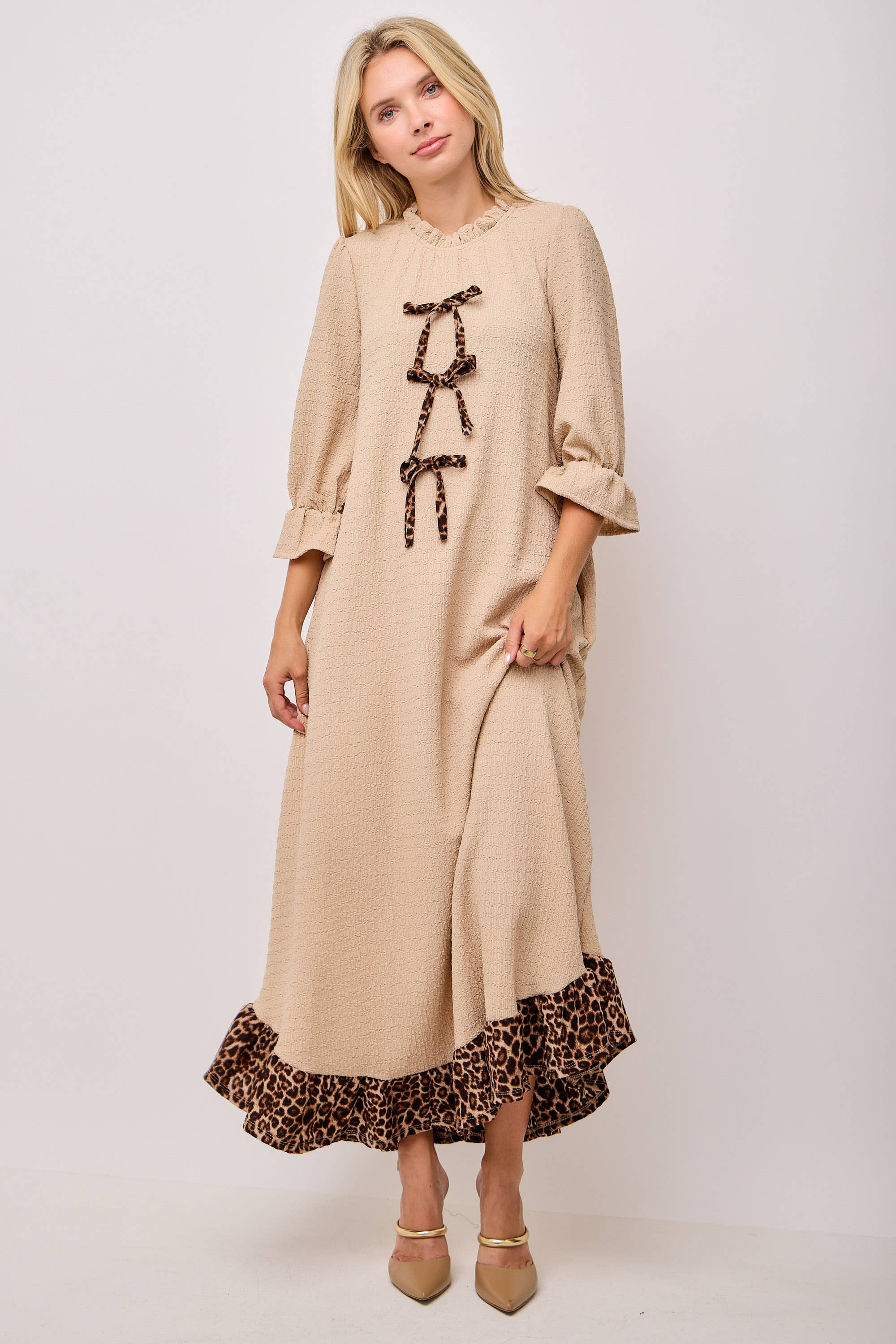 Celeste Clothing - Wholesale Dress - Women's - WOMEN'S PLUS SIZE  MAXI DRESS -LEOPARD CONTRAST AND BOWS 15