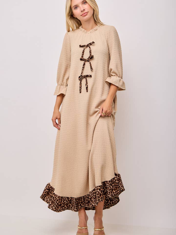 Celeste Clothing - Wholesale Dress - Women's - WOMEN'S PLUS SIZE MAXI DRESS -LEOPARD CONTRAST AND BOWS 15