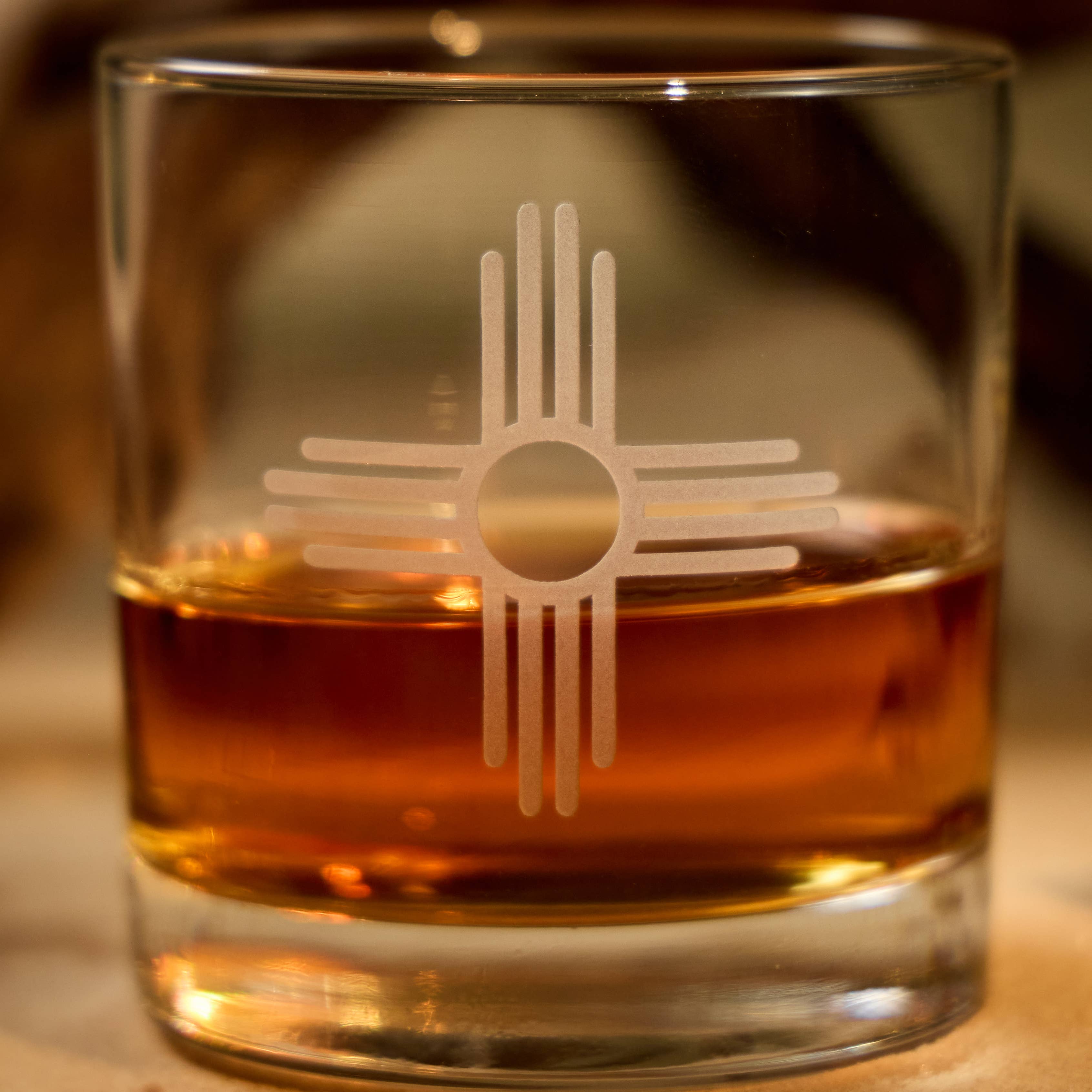 A to Z Imaging and Design - Wholesale Cocktail/Liquor Glass - Zia Symbol Whiskey Glass – Southwest-Inspired Rocks Glass3