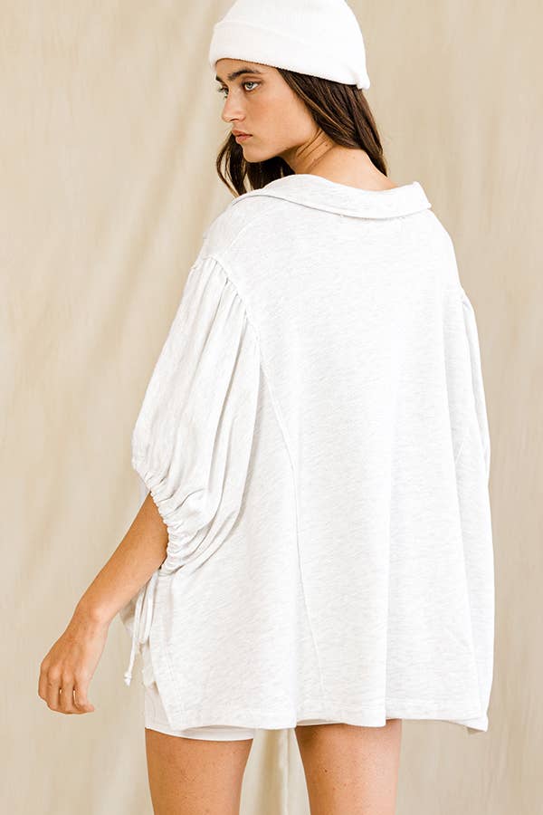 BUCKETLIST INC - Vente Tunique – femme - T2195 Haut uni surdimensionné à manches nouées et à lacets11