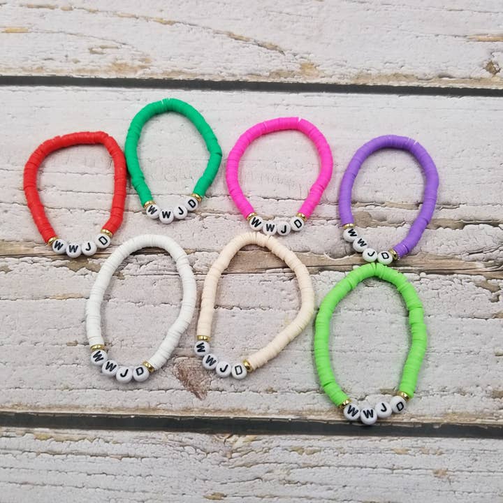 Treasure Wholesale - Wholesale Jewelry Set - WWJD Clay Bracelet Set Of 7