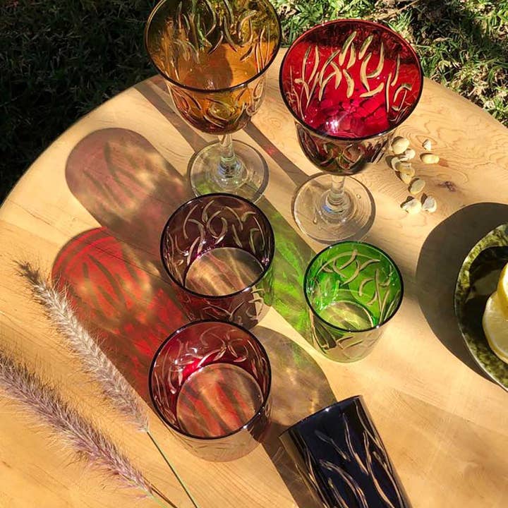 Scents and Feel - Wholesale Drinking Glass/Cup - Set of 6 Drinking Glasses carved leaves