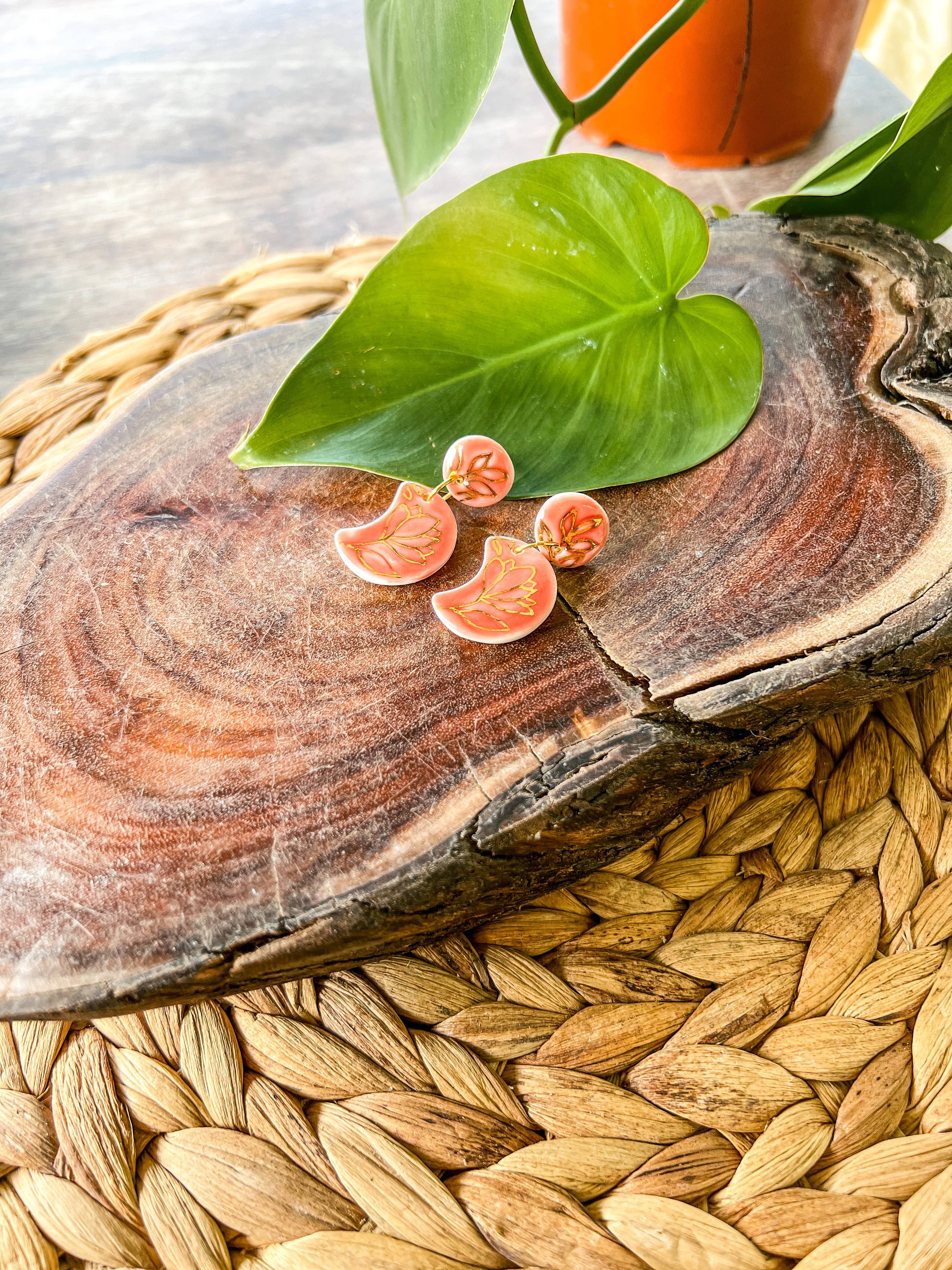 Wolf and Clay Pty Ltd - Wholesale Dangle Earrings - Floral Moon - Porcelain Earrings6