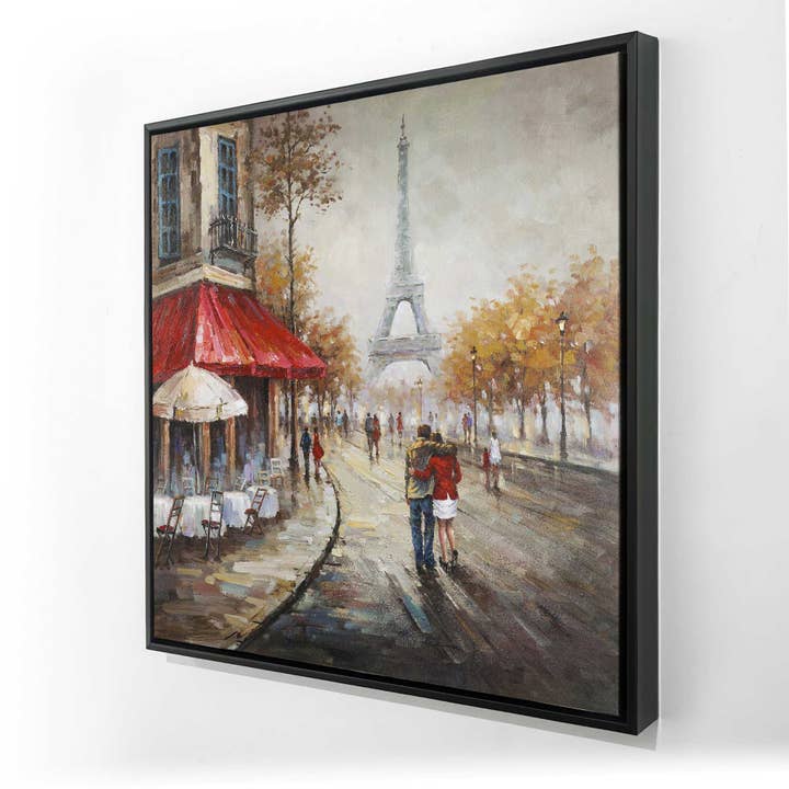 Couple Walking in Paris Street Framed Canvas | Home Decor for wholesale by BEGIN HOME DECOR