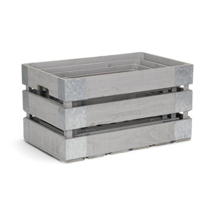 Cheungs Home Decor - Wholesale Storage Bin - Set of 4 Slatted Wood Crates & Galvanized Corner Accent15