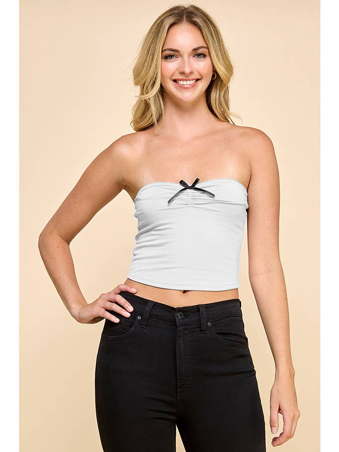 Heart & Hips - Wholesale Knit Top - Women's - JU52438A - STRAPLESS TUBE TOP WITH AN EXTENDED SATIN BOW19