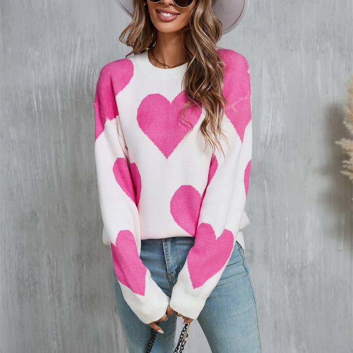 Lily Clothing - Wholesale Knit Sweater - Women's - Valentine's Day jacquard pullover sweater