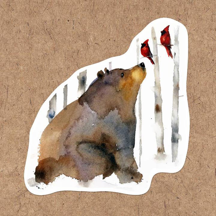 Sticker 'BEAR, BIRDS & BIRCH' for wholesale by The Art of Dean Crouser Greeting Cards & Stickers