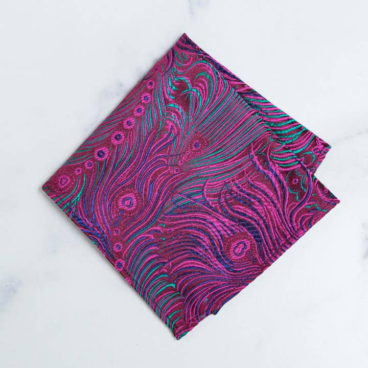 Cathayana - Wholesale Pocket Square - Men's - Peacock Feather Brocade Pocket Square, Handkerchief4