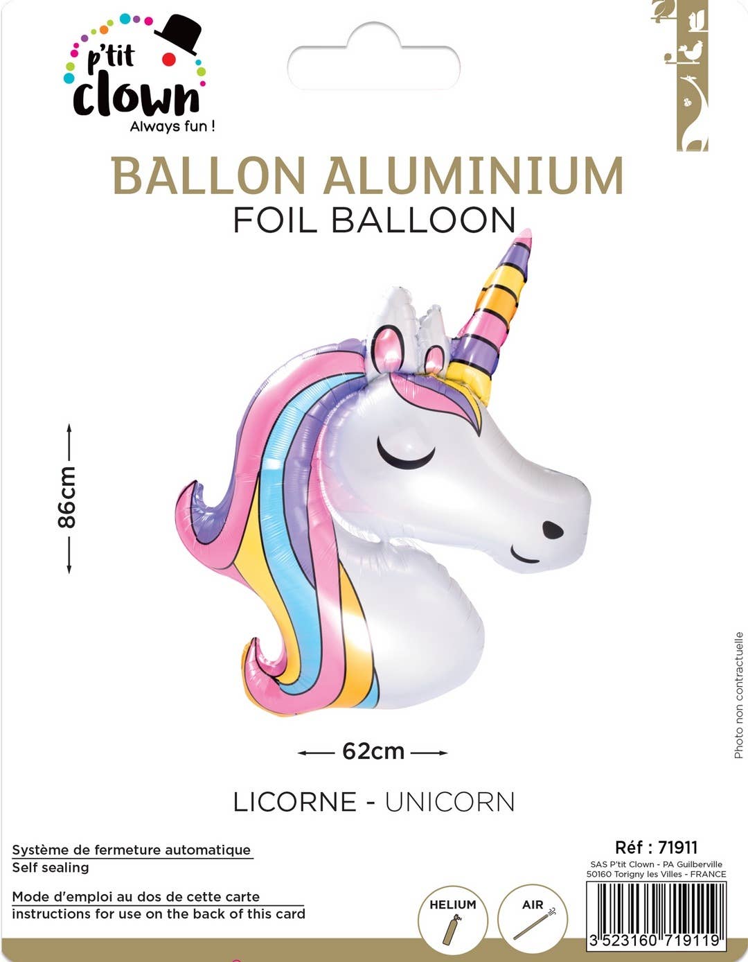 P'tit Clown – Großhandel Luftballons – Einhorn-Aluminium-Ballon