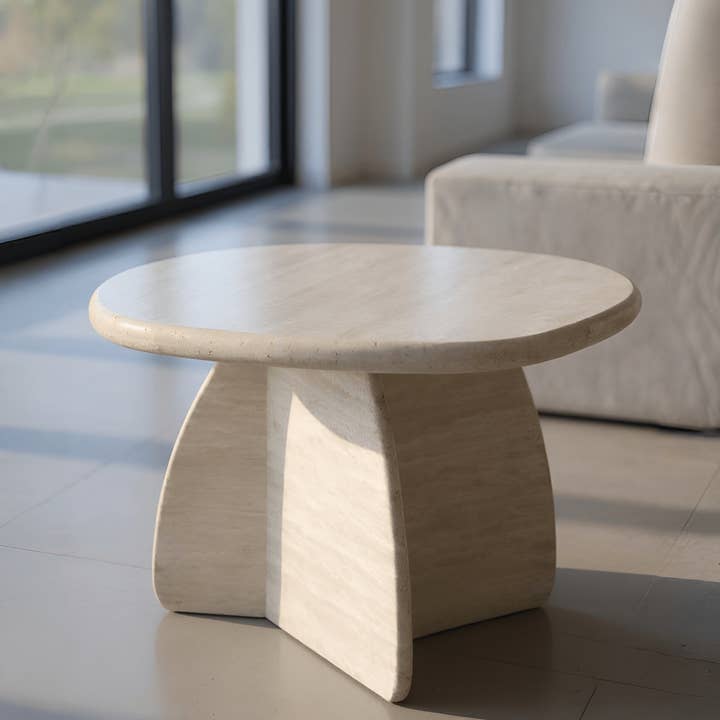 Belaré Home - Wholesale Side Table - Toscana Handcrafted Italian Travertine Side Table - Sculptural Stone3