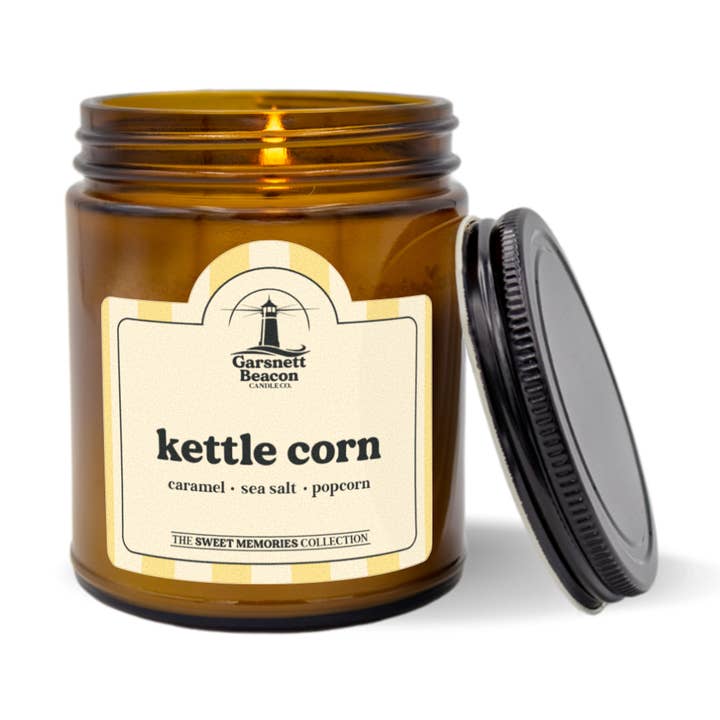 Kettle Corn Candle - Caramel, Sea Salt, Popcorn Scent for wholesale by Garsnett Beacon Candle Co.