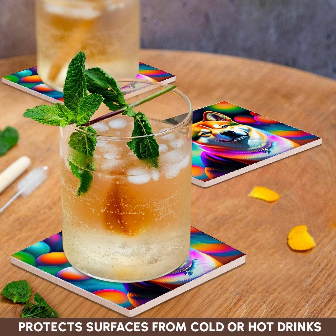 3dRose - Vendita all'ingrosso Sottobicchiere - 3dRose, Splendido ritratto di cane Shiba Inu. Regalo di pittura digitale fantasy, Sottobicchiere2