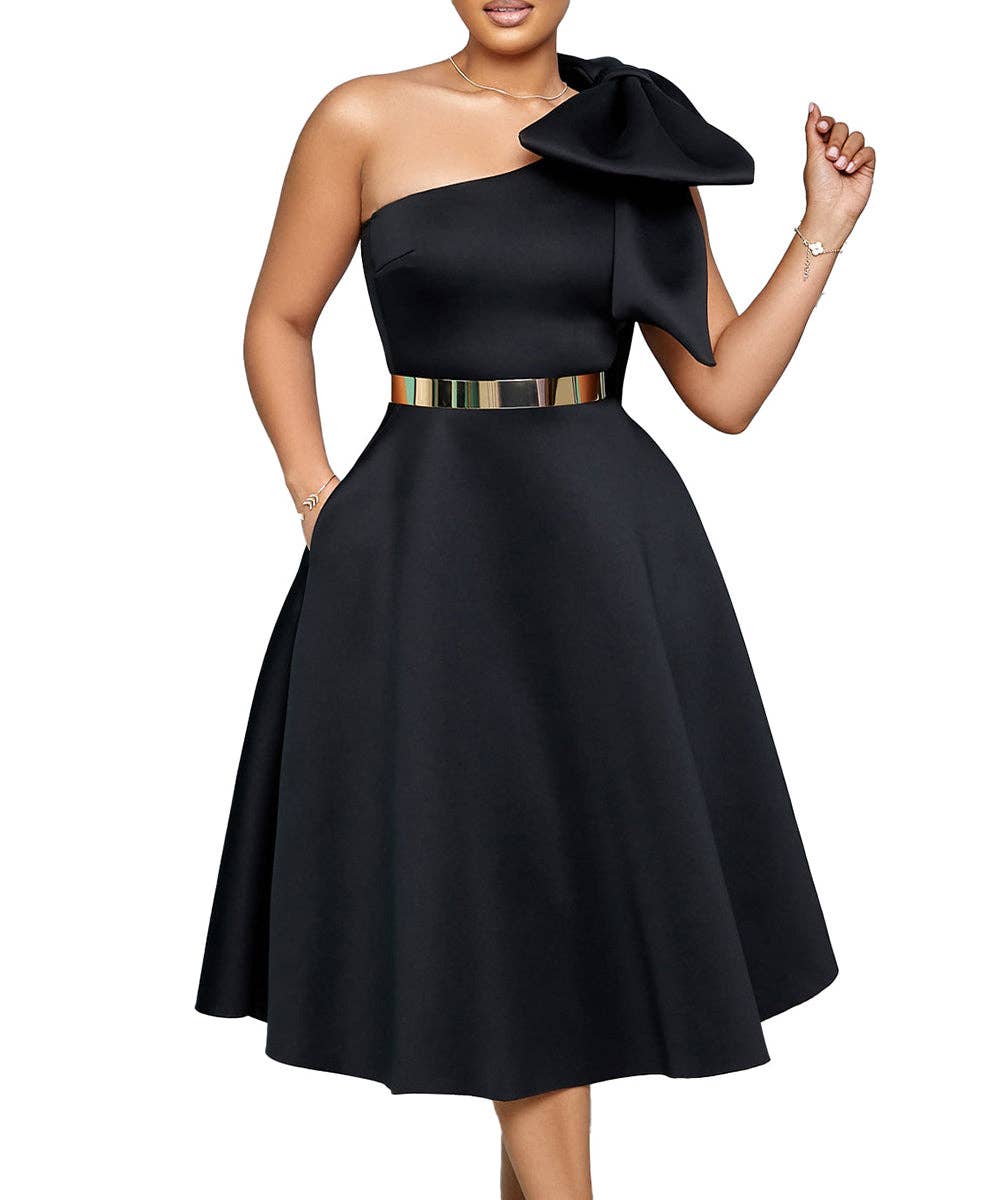 Aria Romance - Wholesale Dress - Women's - Asymmetric Bow-Sleeve Swing Dress11