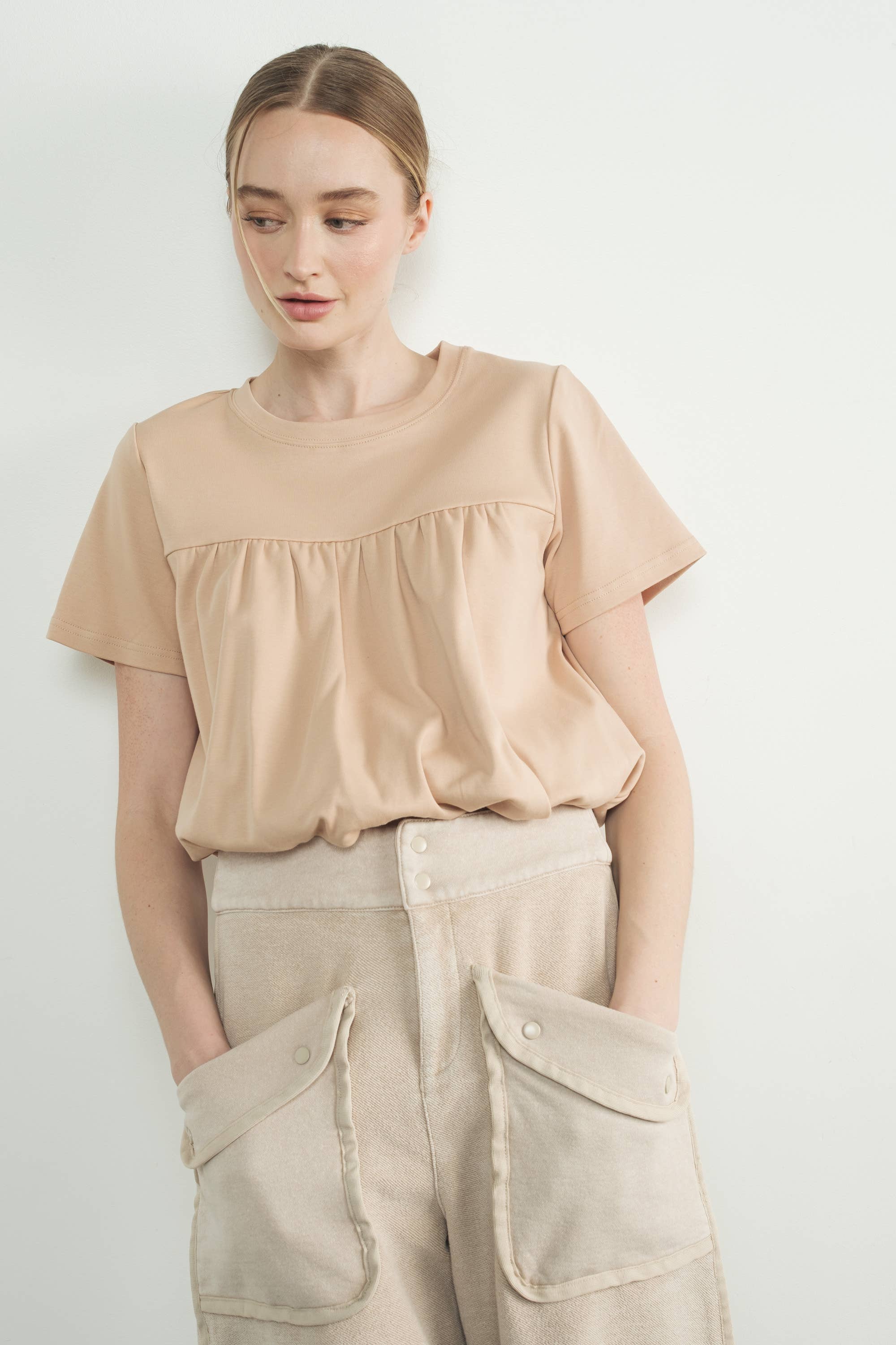 Aaron & Amber - Wholesale T-Shirt - Women's - MAT3226 BUBBLE HEM SHORT SLEEVE T-SHIRTS20