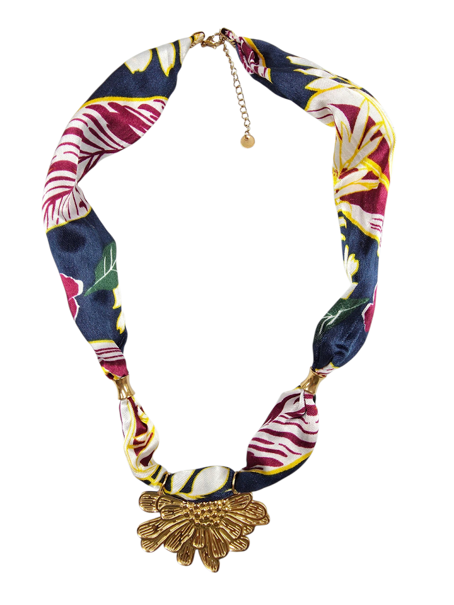 Simply Jewels - Wholesale Scarf - Women's - Flower Cluster Burgundy Silk Scarf Necklace NC-20260