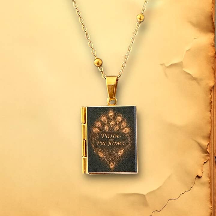Collar con libro Orgullo y prejuicio, regalo para lector para venta al por mayor de Can'tdles & Co.