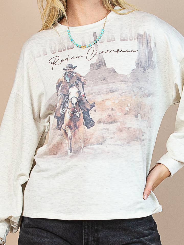 AV1171-ADALYN WESTERN COWBOY GRAPHIC SWEATSHIRT for wholesale by Avery