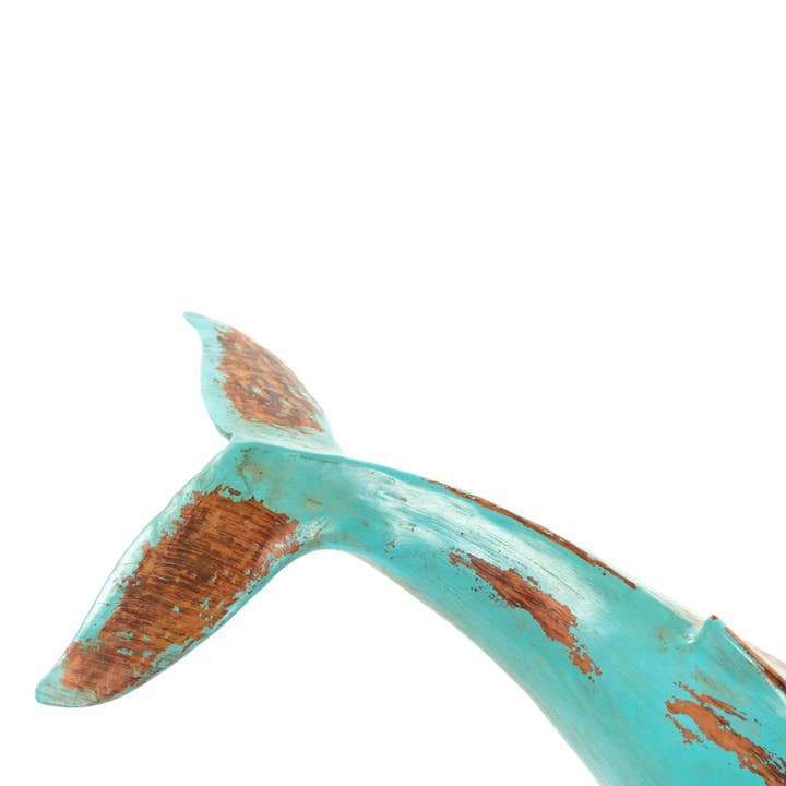Distressed Turquoise and Brown Humpback Whale Sculpture for wholesale on Faire3