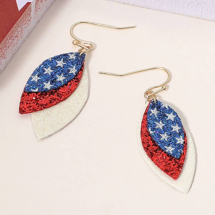 Glittriga amerikanska USA-flagga trippel marquise dinglande örhängen för wholesale av Sensibling Corp.