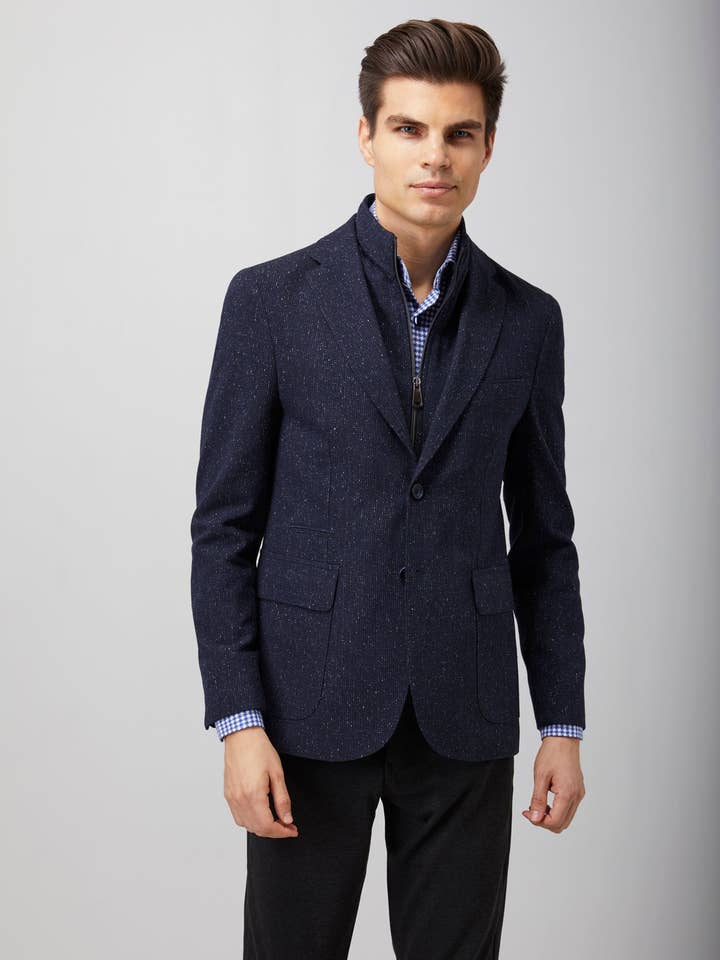 Marineblauw gespikkeld sportjasje met rits voor wholesale door Luchiano Visconti