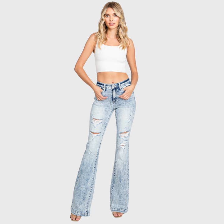 T929MF-LA DESTROYED MID RISE STRETCH FLARE WITH TROUSER HEM for wholesale by Petra153