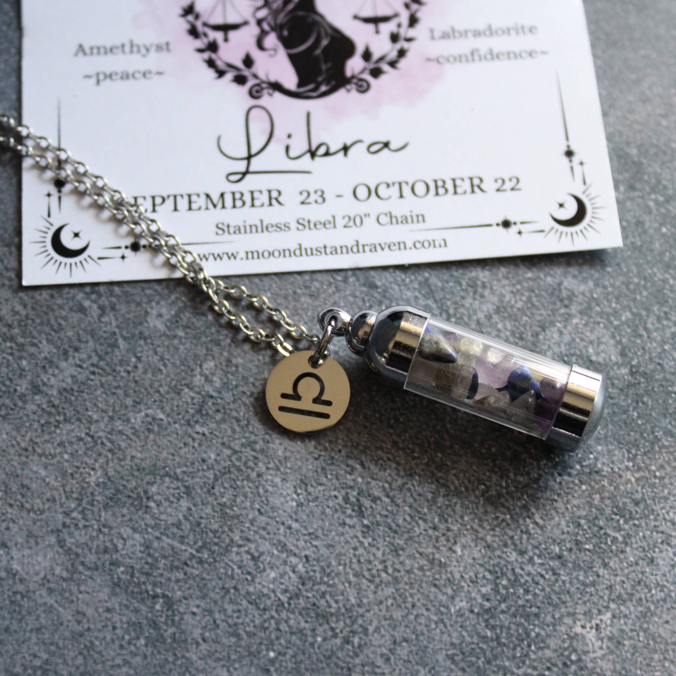 Moondust and Raven – wholesale Pendant/charm necklace – Libra Crystal Vial Necklace, Zodiac Astrology Witchy Gift3