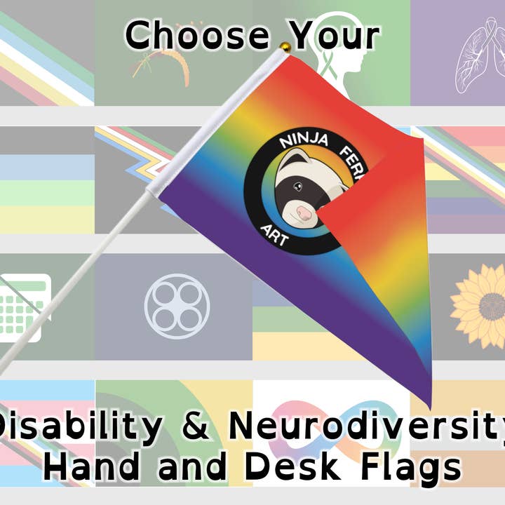 Ninja Ferret Art – wholesale Flagga – Hand/skrivbordsflaggor för funktionshinder och neurodiversitet Pride | Välj din flagga | Dubbelsidig