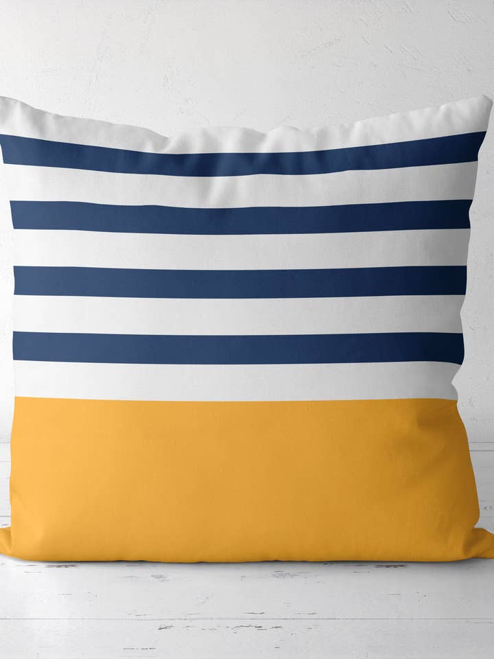 Yellow and blue nautical Throw pillow for wholesale by Latte Design