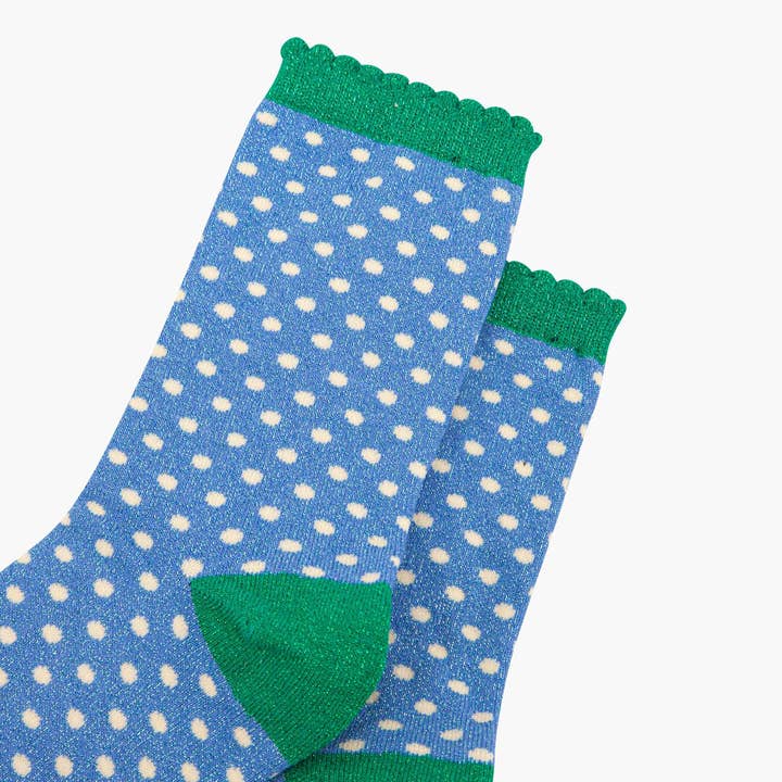 Sock Talk - Wholesale Sokken - Dames - Dames Glitter Sokken - Denim Blauw/Groen, Stippen