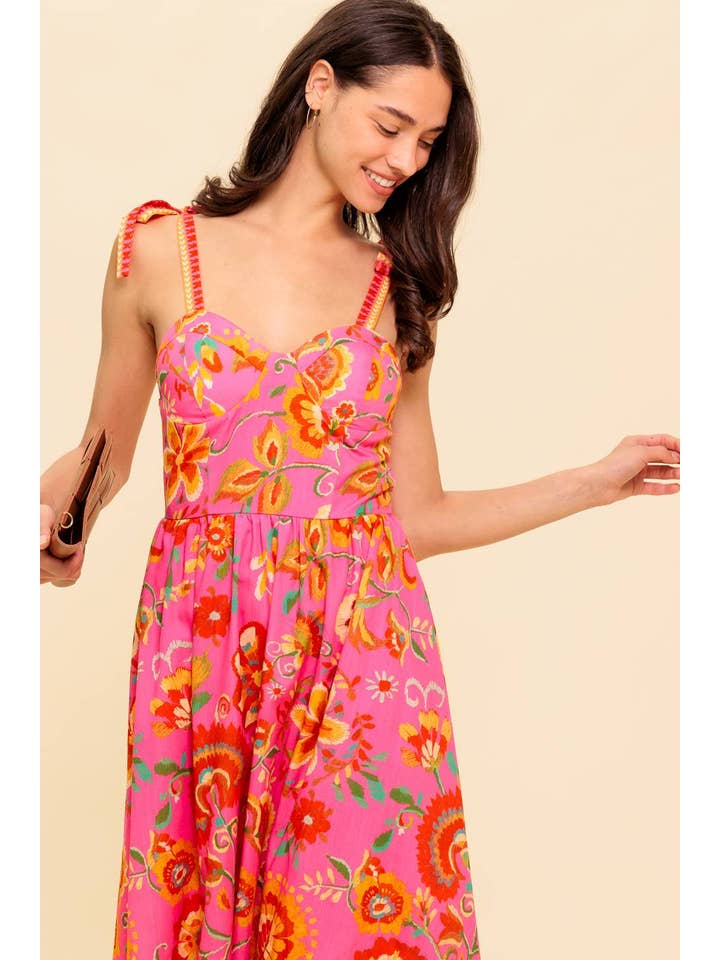 PINK MULTI A printed woven midi dress - ID21937 for wholesale on Faire