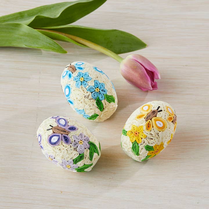 SERRV International - Wholesale Decorative Tabletop Object - Quilled Butterfly Eggs - Set of 3