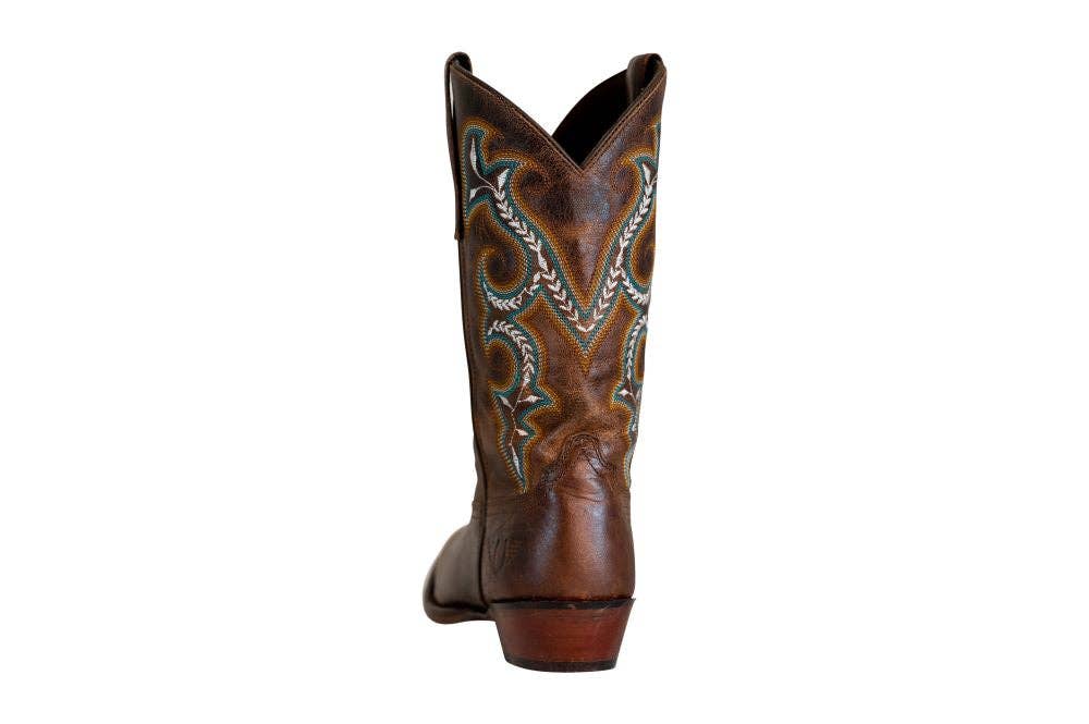 Brown TuffRider Women Jenny Embroidered Leather Square Toe Western Boots for wholesale on Faire4