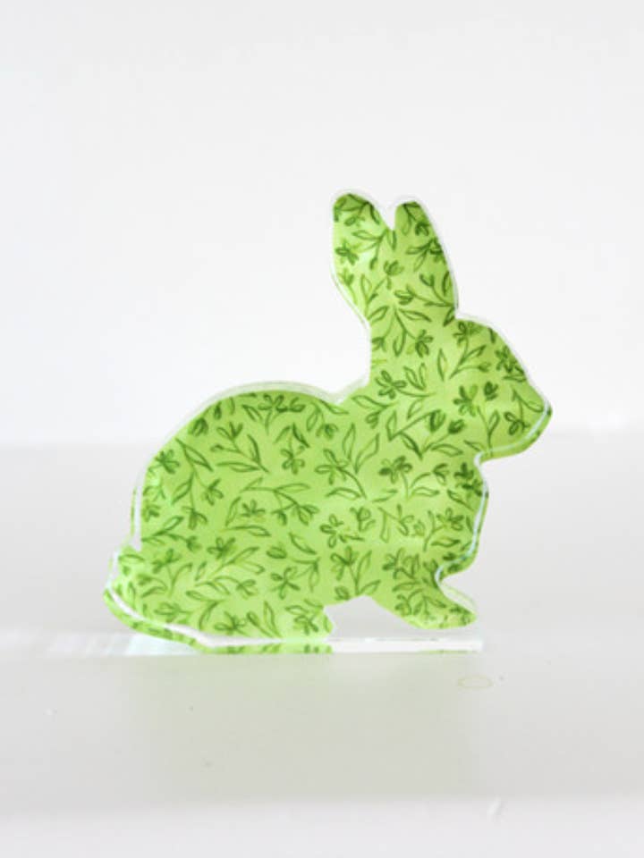 Green Bunny Acrylic Shelfie for wholesale by Dallis Foshee Art & Design, LLC