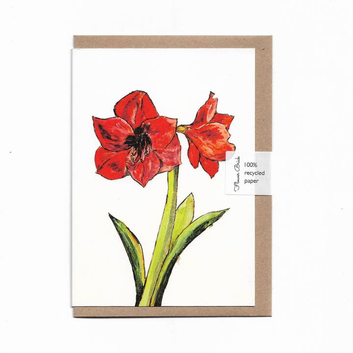 A6 100% Recycled "Amaryllis" Greeting Card for wholesale by Flower Brick